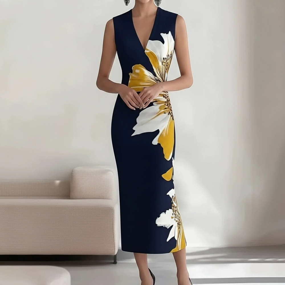 ZARA Autumn Slim Fit Printed Collar Long Dress